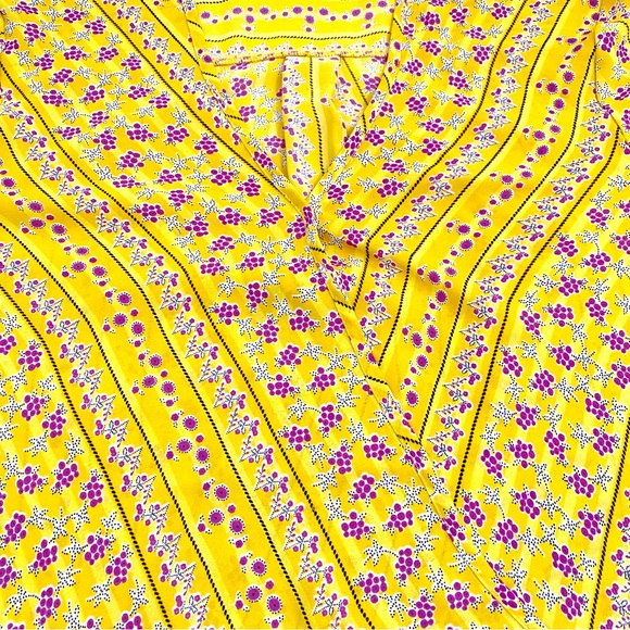 W5 Yellow Black White & Purple Floral Print Wrap Front Blouse, Size XL - Picture 3 of 8